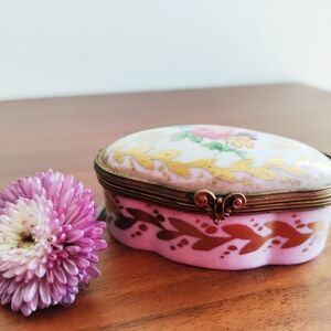 Antique Pink Floral Jewelry Box Sevres French Porcelain
